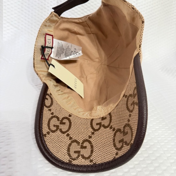 GUCCI JUMBO GG MONOGRAM CANVAS BASEBALL CAP UNISEX CAMEL AND EBONY COLORWAY